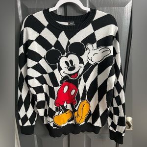 Womens Disney Sweater Lightweight Mickey Mouse Black and White Checked Design
